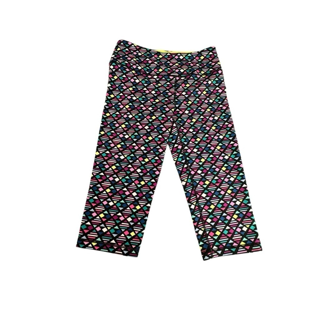 VSX Sport Knockout Crop Leggings M Geometric Neon Black Workout Pants Victoria